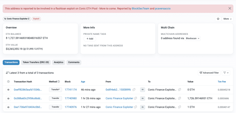 Curve omnipool platform Conic Finance hacked for $3.2 million in ETH